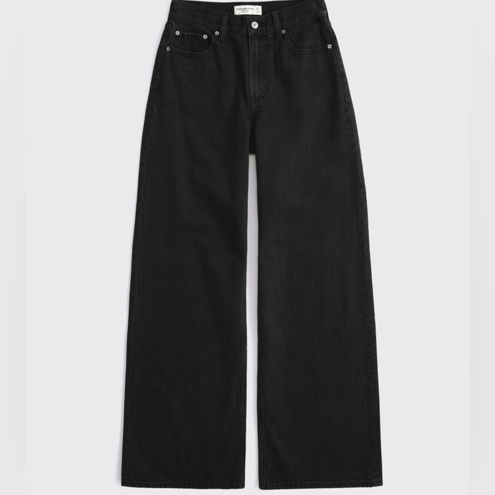 ABERCROMBIE & FITCH High Rise Wide Leg Jeans Washed Black Women’s Size 34 Short
